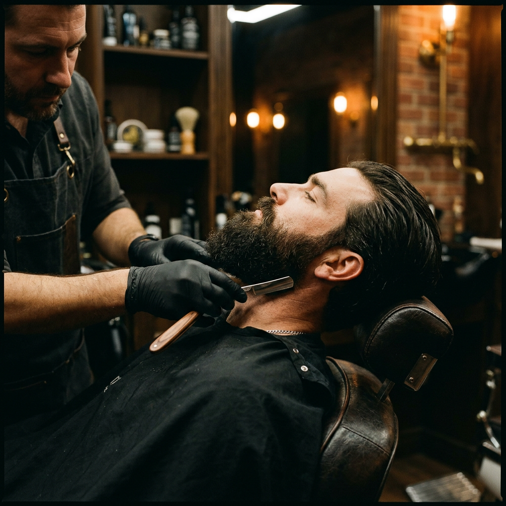 Barberare formar ett skägg med rakkniv