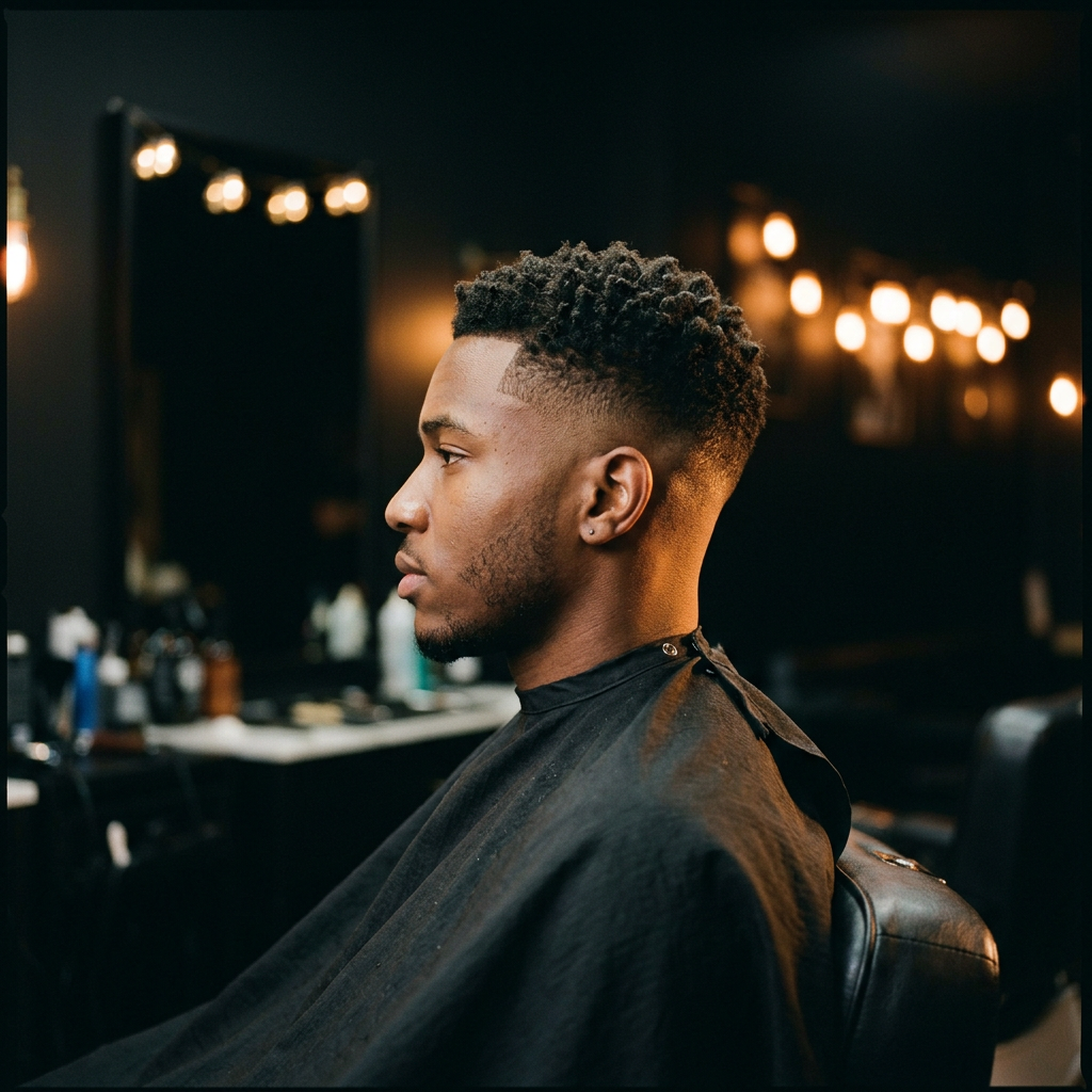 Man med nyklippt taper fade i profil